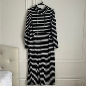 Black and White Striped Hoodie Dress
